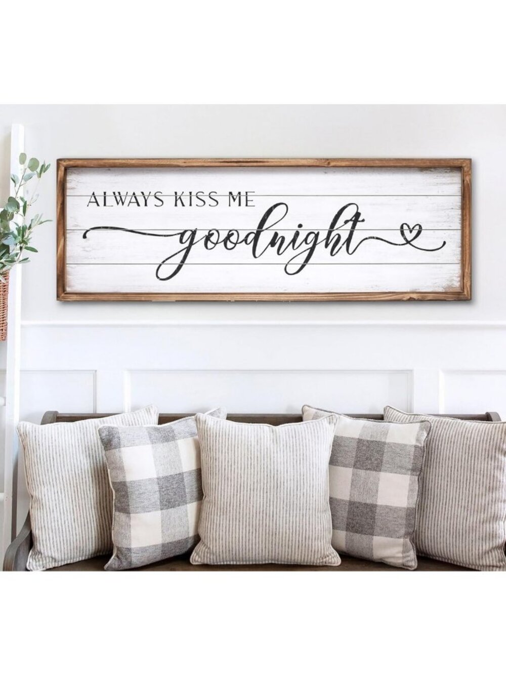 Large Love Theme Wall Decor Sign for Bedroom - Always Kiss Me Goodnight
